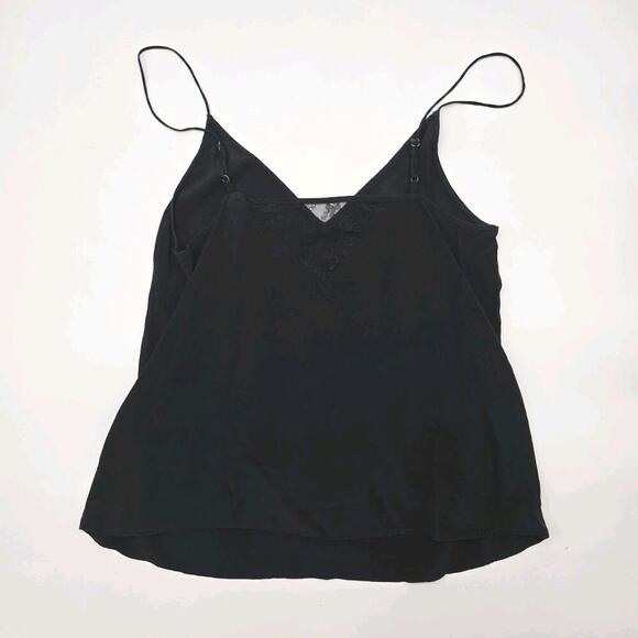 Anthropologie Top Womens Small Black Cami Tank Lace Adjustable Silk By Eloise - Picture 5 of 10